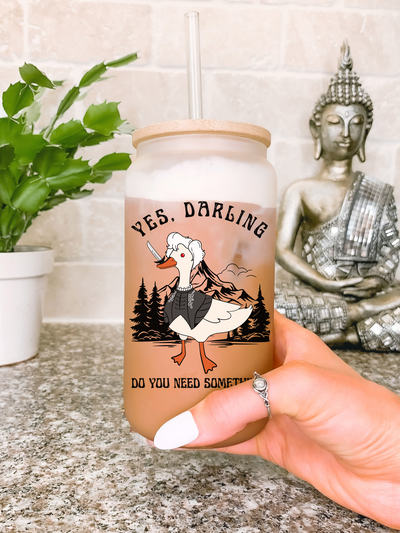 Yes Darling Do You Need Something 16 oz Glass Mug, Goose Astarion Tumbler, Honk Mug, Sarcastic Gift for Gamer, Video Game Mug