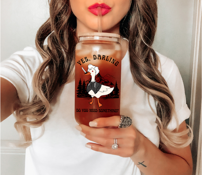 Yes Darling Do You Need Something 16 oz Glass Mug, Goose Astarion Tumbler, Honk Mug, Sarcastic Gift for Gamer, Video Game Mug
