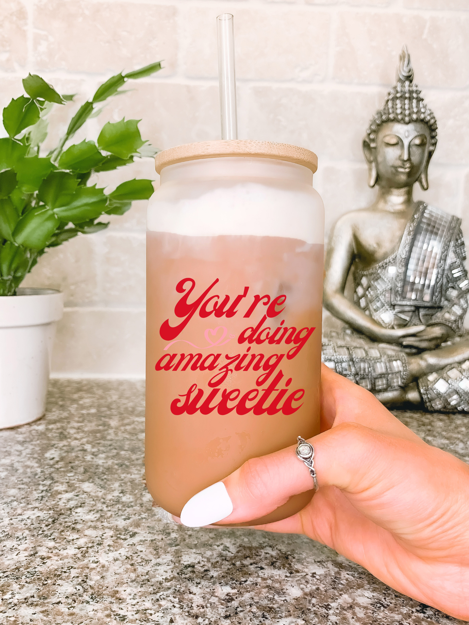 You're Doing Amazing Sweetie Kardashian Quote Glass Mug, Inspirational Gift for Best Friend, Encouragement Gifts for Her, Positive Sayings