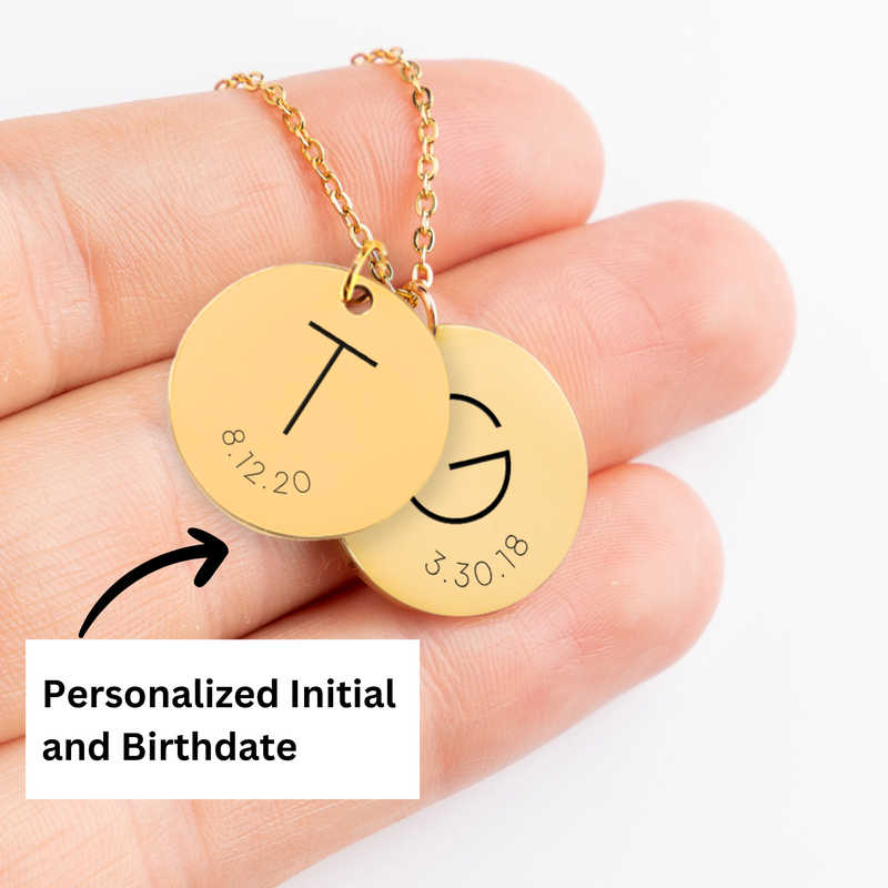 Personalized Initial Birthdate Coin Necklace, Custom Initials Date Necklace, Gift for New Mom, Mothers Day Gift for Mom, Grandma Necklace