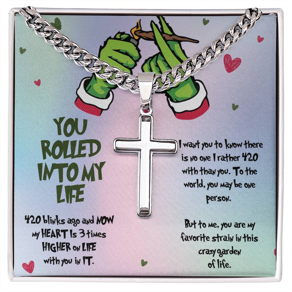 Personalized Stoner Necklace for Boyfriend, You Rolled into My Life, Christmas Gift for Him, 420 Gifts for Men, Weed Marijuana Cannabis Jewelry