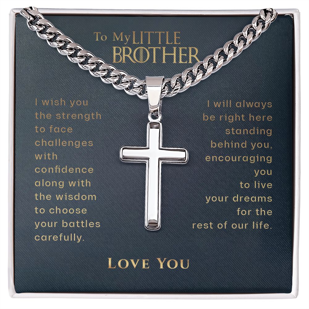 Personalized Little Brother Gift Cross Necklace, Brother Graduation, Brother Milestone Gift, From Sister, From Brother