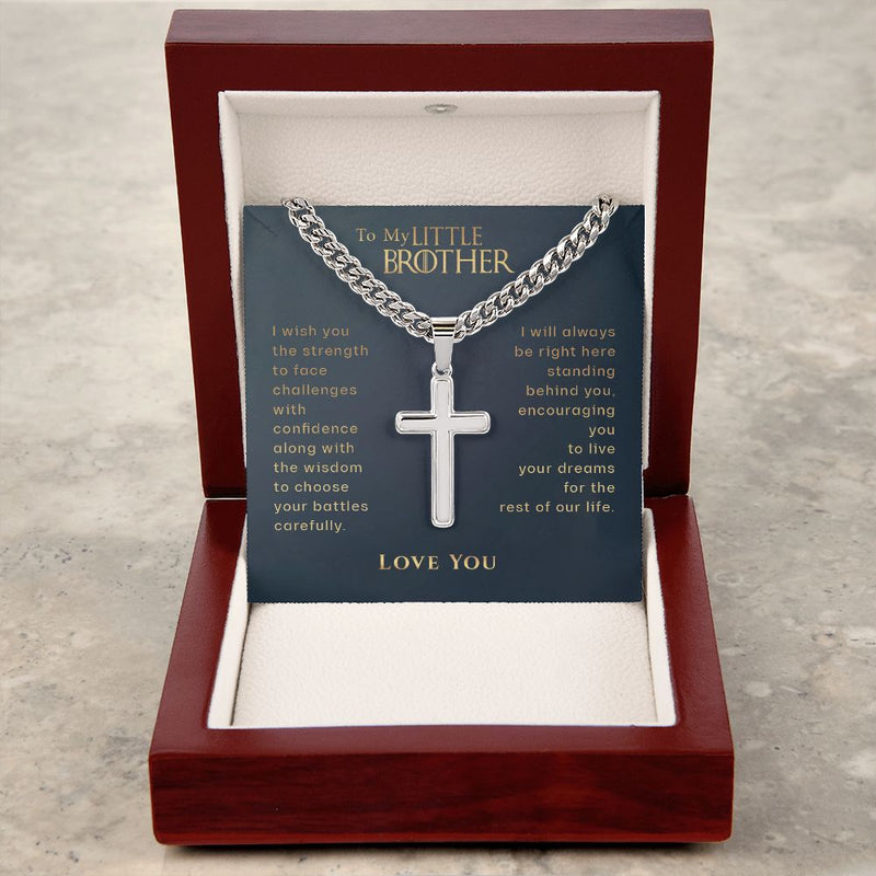 Personalized Little Brother Gift Cross Necklace, Brother Graduation, Brother Milestone Gift, From Sister, From Brother