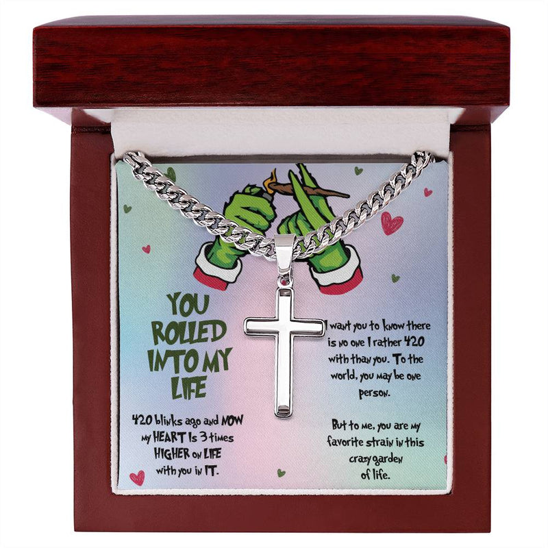 Personalized Stoner Necklace for Boyfriend, You Rolled into My Life, Christmas Gift for Him, 420 Gifts for Men, Weed Marijuana Cannabis Jewelry