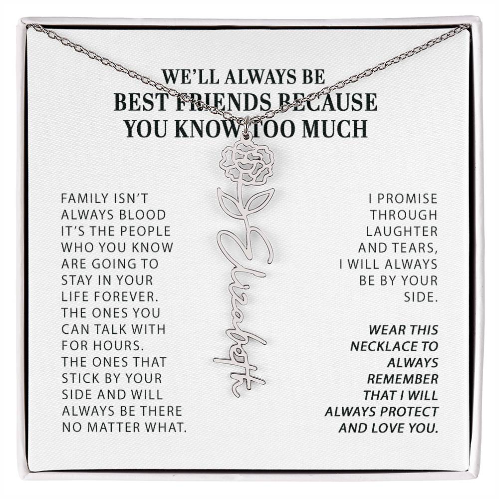 Funny Best Friend Birthflower Month Name Necklace, Personalized Gift for BFF, Best Friend, Unbiological Sister Bestie Gift