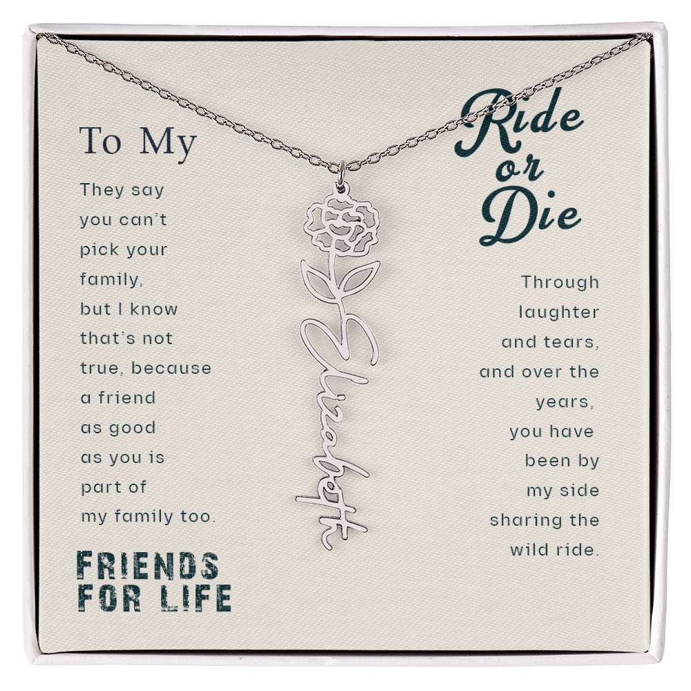 To My Ride Or Die Best Friend Flower Name Necklace, Personalized Gift for BFF, Best Friend, Unbiological Sister, Birthday Gifts, Bestie