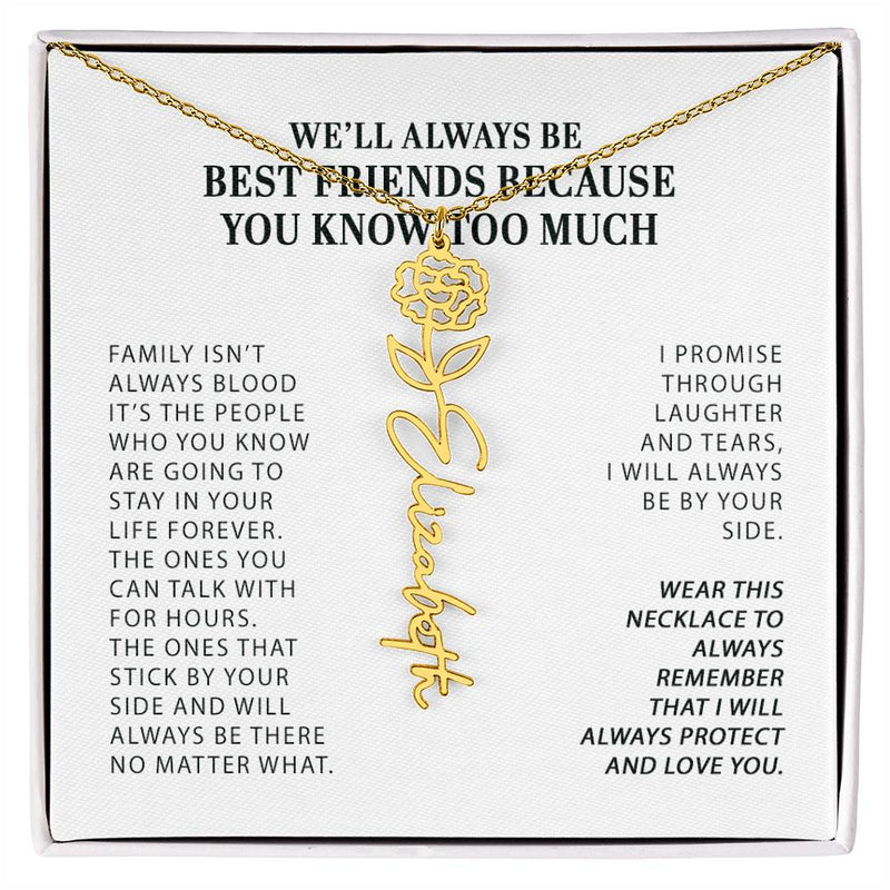 Funny Best Friend Birthflower Month Name Necklace, Personalized Gift for BFF, Best Friend, Unbiological Sister Bestie Gift