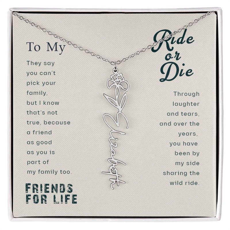 To My Ride Or Die Best Friend Flower Name Necklace, Personalized Gift for BFF, Best Friend, Unbiological Sister, Birthday Gifts, Bestie