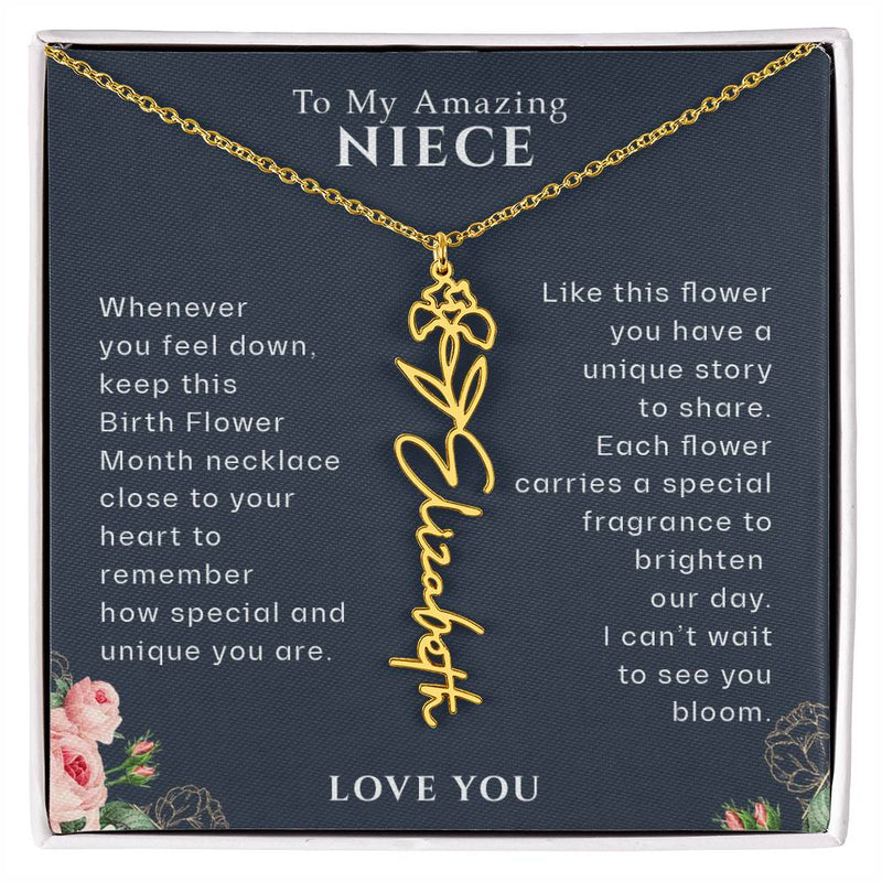 To My Niece Personalized Birthflower Month Name Necklace, Birthday Gift for Niece, Birth Month Flower Necklace, Niece Gift from Aunt
