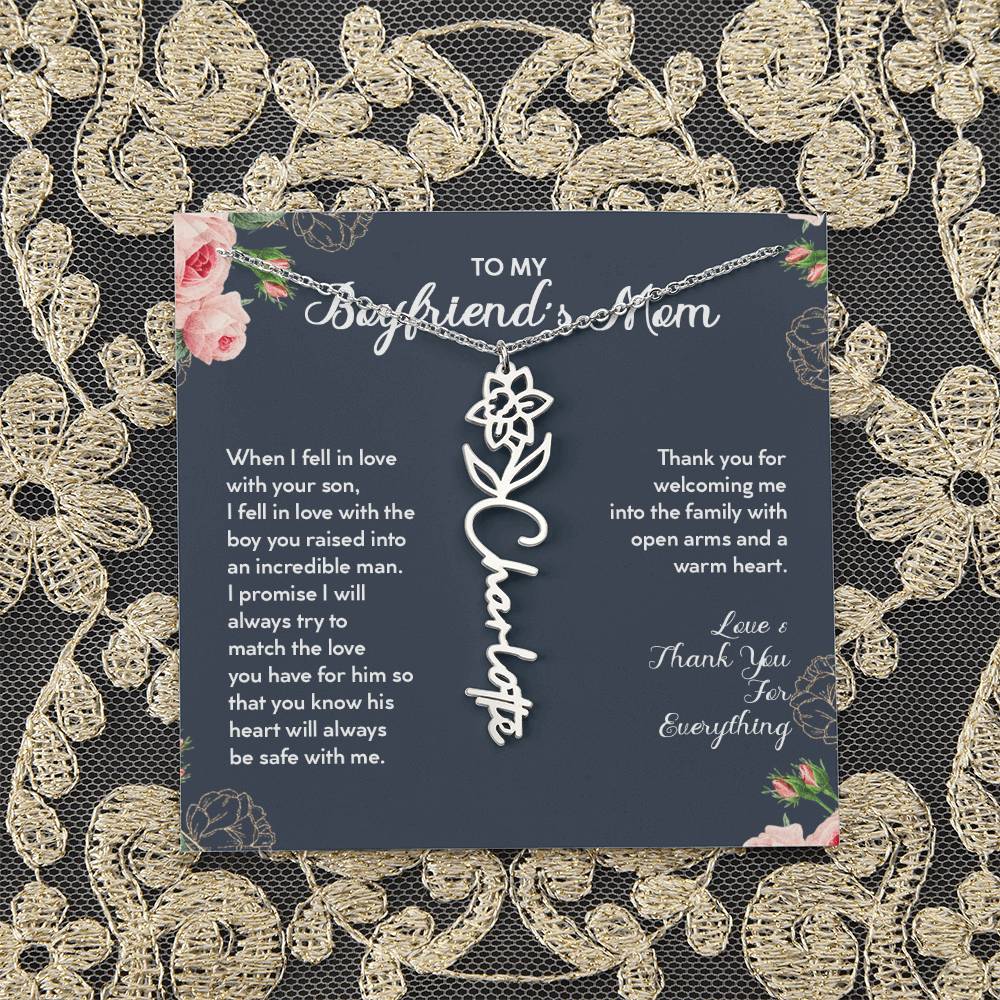 Personalized To My Boyfriends Mom Birthflower Month Name Necklace, Custom Christmas, Birthday Gift For Boyfriend's Mom, Mothers Day Gifts