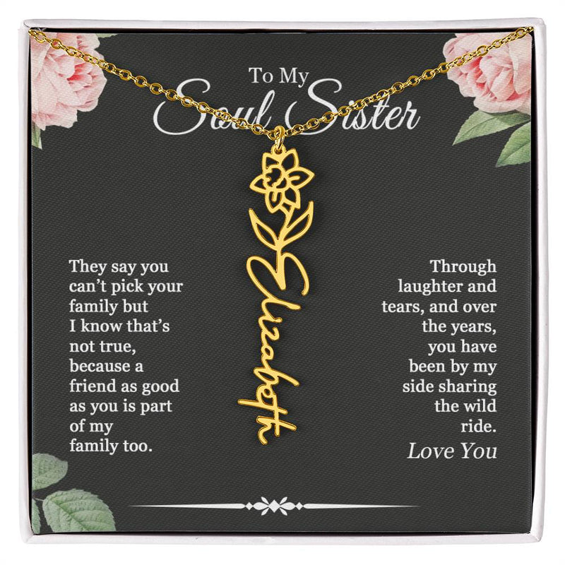 Personalized To My Soul Sister Birthflower Month Necklace, You Have Been By My Side, Custom Birth Flower Name Necklace Bestie, Best Friend