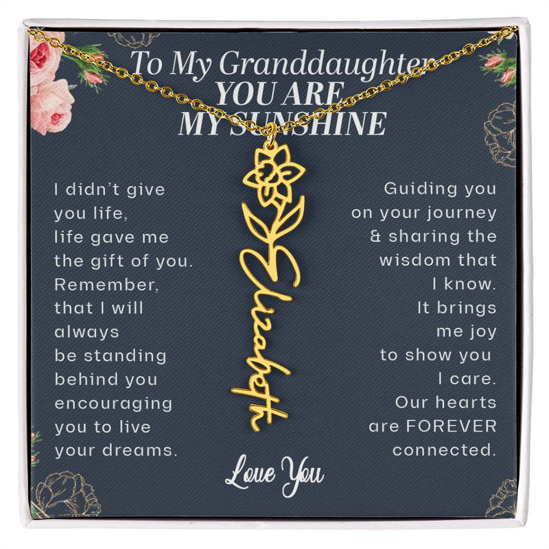 To My Granddaughter You Are My Sunshine Birthflower Month Name Necklace, Personalized Gift for Granddaughter from Grandma, Gift for Girls