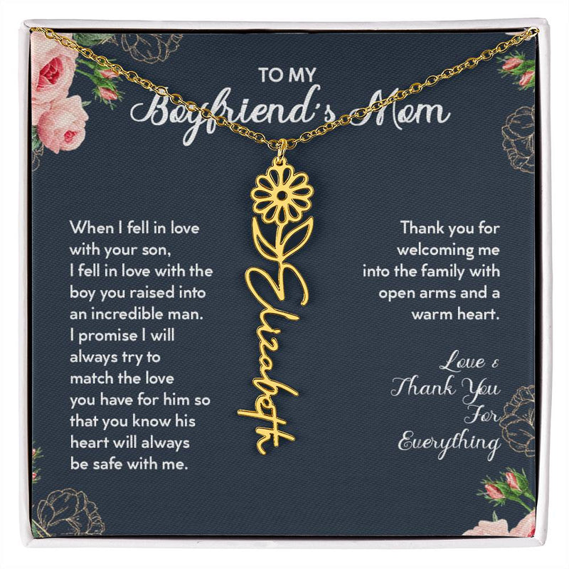 Personalized To My Boyfriends Mom Birthflower Month Name Necklace, Custom Christmas, Birthday Gift For Boyfriend's Mom, Mothers Day Gifts