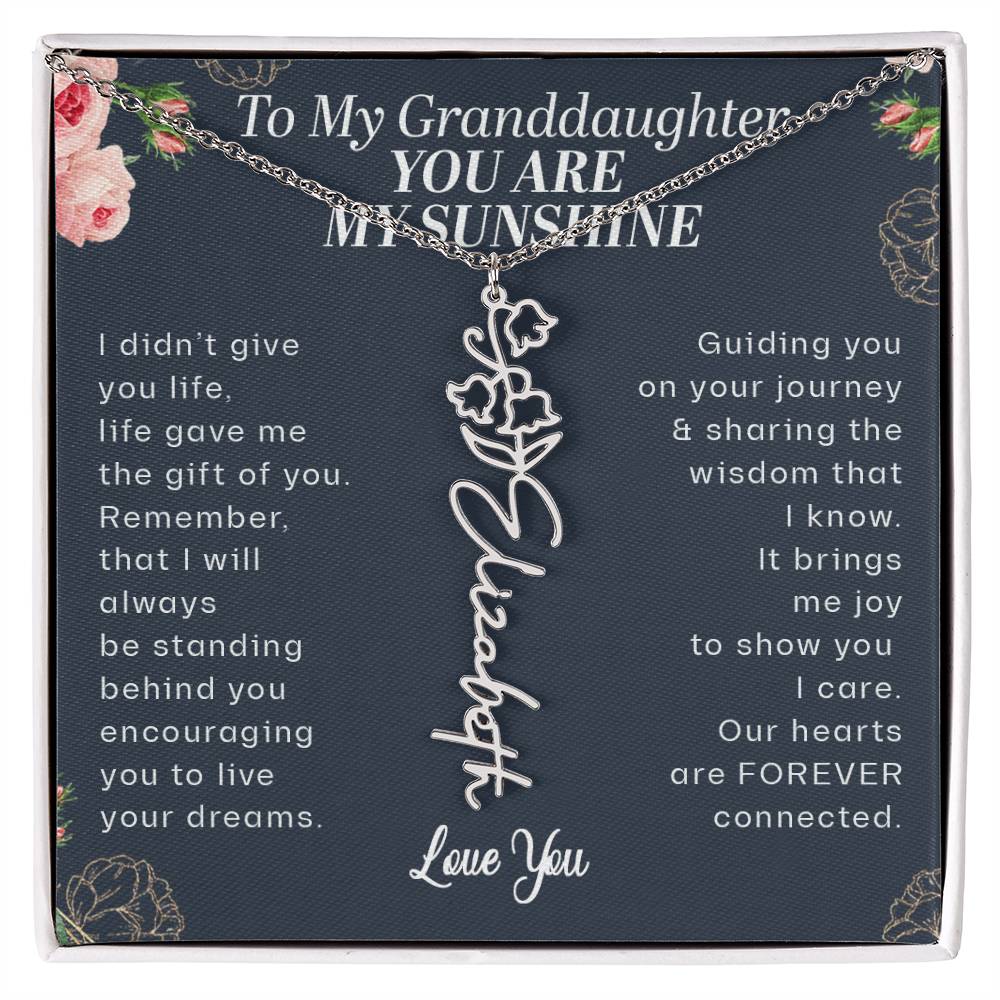 To My Granddaughter You Are My Sunshine Birthflower Month Name Necklace, Personalized Gift for Granddaughter from Grandma, Gift for Girls