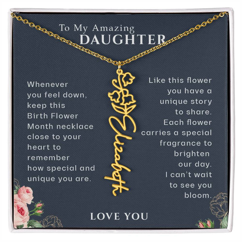 To My Daughter Personalized Birthflower Month Name Necklace, Birthday Gift for Daughter, Birth Month Flower Necklace, Daughter Gift from Mom