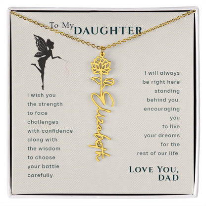 To My Daughter Birthflower Month Name Necklace, Personalized Birthday Gift for Daughter from Dad, Dad Gifts for Daughter, Daughter Necklace