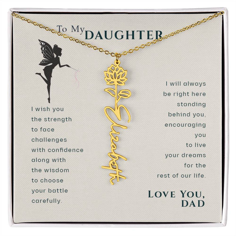To My Daughter Birthflower Month Name Necklace, Personalized Birthday Gift for Daughter from Dad, Dad Gifts for Daughter, Daughter Necklace