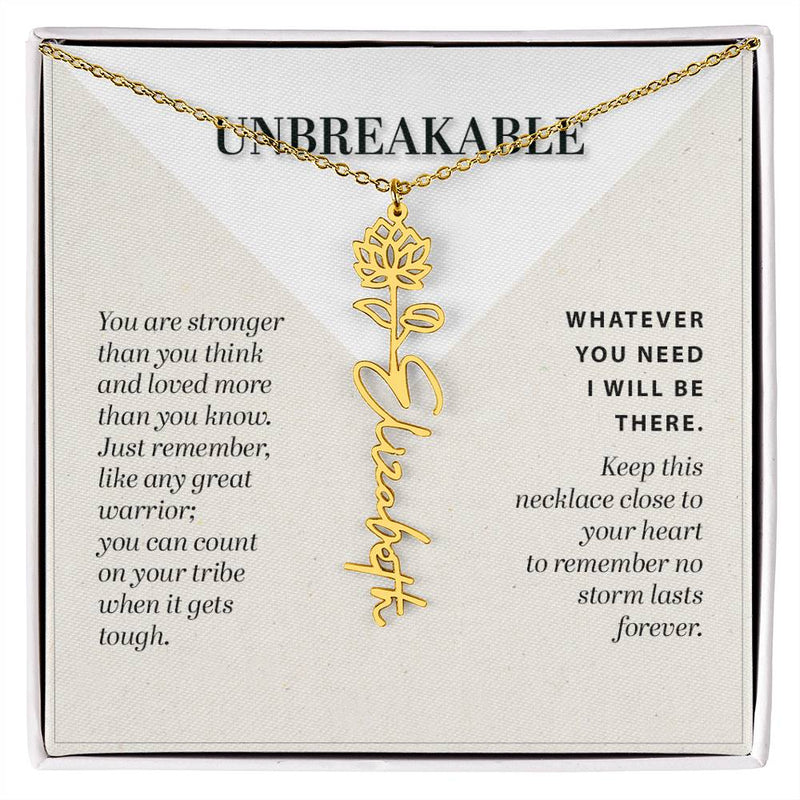 Personalized Unbreakable Strength Birthflower Month Name Necklace, Cancer Support Gift, Survivor Encouragement Gift, Custom Birth Flower