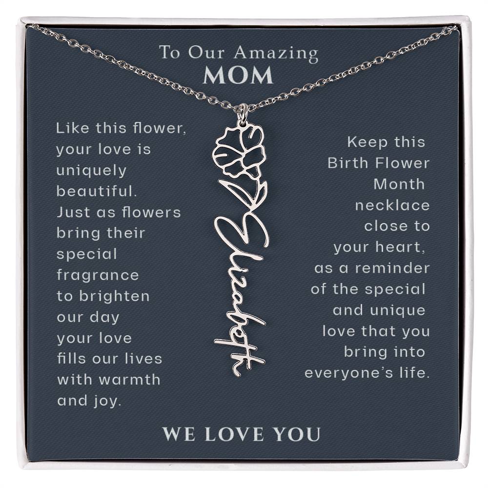 To Our Amazing Mom Birthflower Month Name Necklace, Personalized Mom Gifts from Kids, Mother's Day Birthday Christmas Gifts for Mom