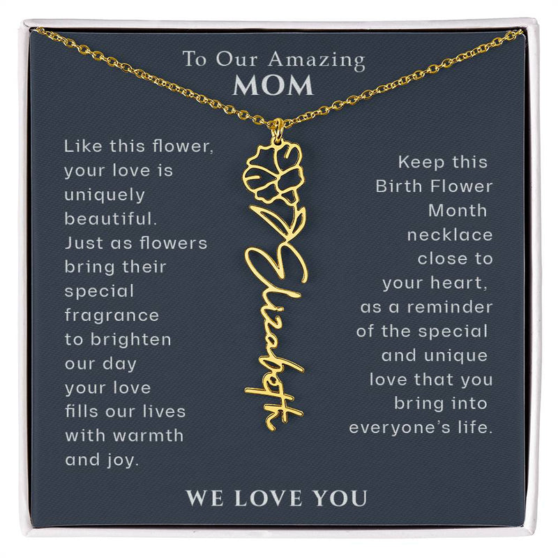 To Our Amazing Mom Birthflower Month Name Necklace, Personalized Mom Gifts from Kids, Mother's Day Birthday Christmas Gifts for Mom