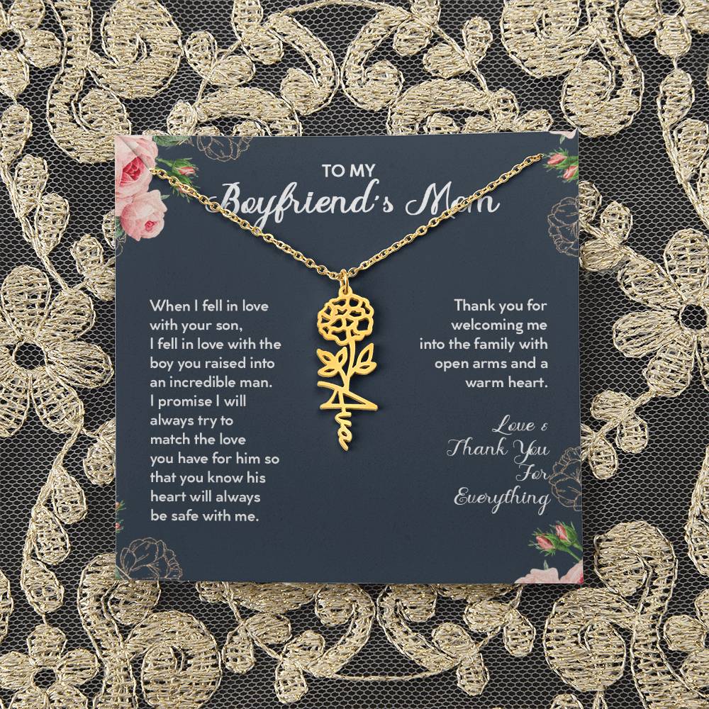 Personalized To My Boyfriends Mom Birthflower Month Name Necklace, Custom Christmas, Birthday Gift For Boyfriend's Mom, Mothers Day Gifts