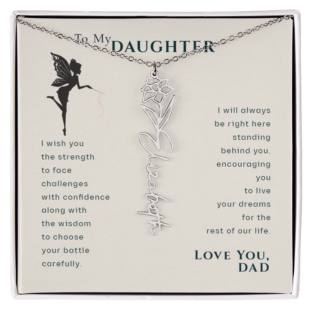 To My Daughter Birthflower Month Name Necklace, Personalized Birthday Gift for Daughter from Dad, Dad Gifts for Daughter, Daughter Necklace