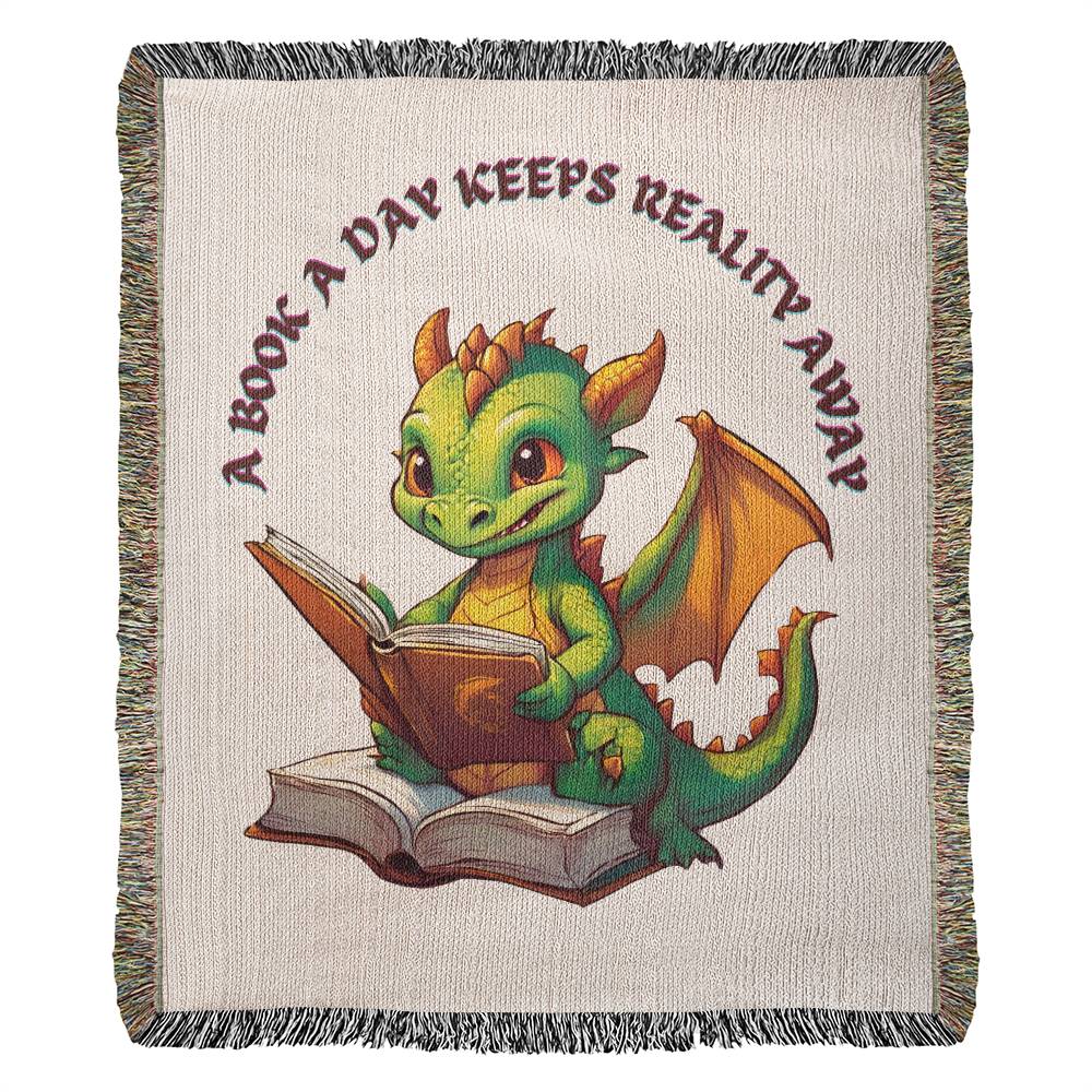 Bookish Dragon Blanket, Funny Reading Gifts, A Book A Day Keeps Reality Away, Fantasy Reader Home Decor, Birthday Gift, Housewarming Gift