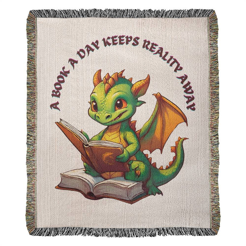 Bookish Dragon Blanket, Funny Reading Gifts, A Book A Day Keeps Reality Away, Fantasy Reader Home Decor, Birthday Gift, Housewarming Gift