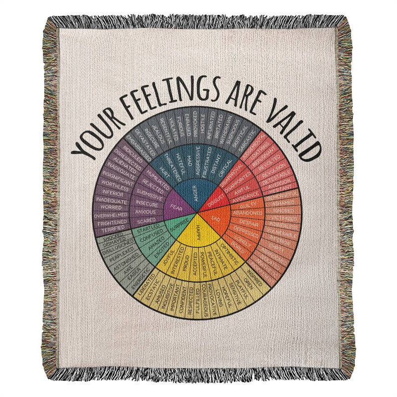 Your Feelings Are Valid Woven Blanket, Wheel Of Emotions Throw Blanket Couch, Mental Health Gifts for Her, Motivational Gift for Best Friend