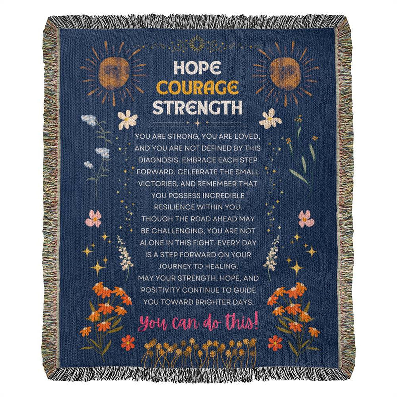 Hope Courage Strength Woven Blanket, Encouragement Gift for Best Friend, Healing Blanket, Cancer Survivor Gift, Support Gift for Her