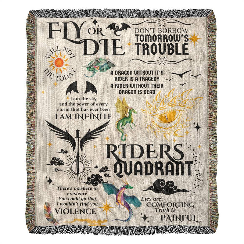 Fly or Die Dragon Rider Woven Blanket, Bookish Gift for Her, Housewarming Gift for Book Lovers Booktok Home Decor
