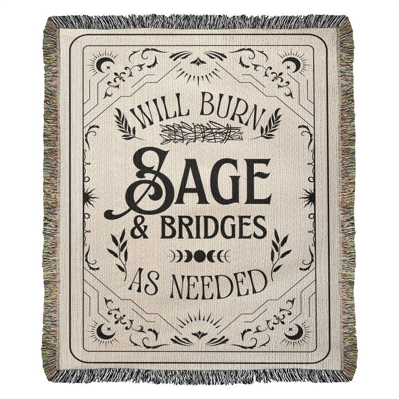 Will Burn Sage Woven Blanket, Celestial Witch Tapestry Blanket, Burn the Patriarchy, Witchy Gift for Her, Witch Vibes Vintage Witch Gift