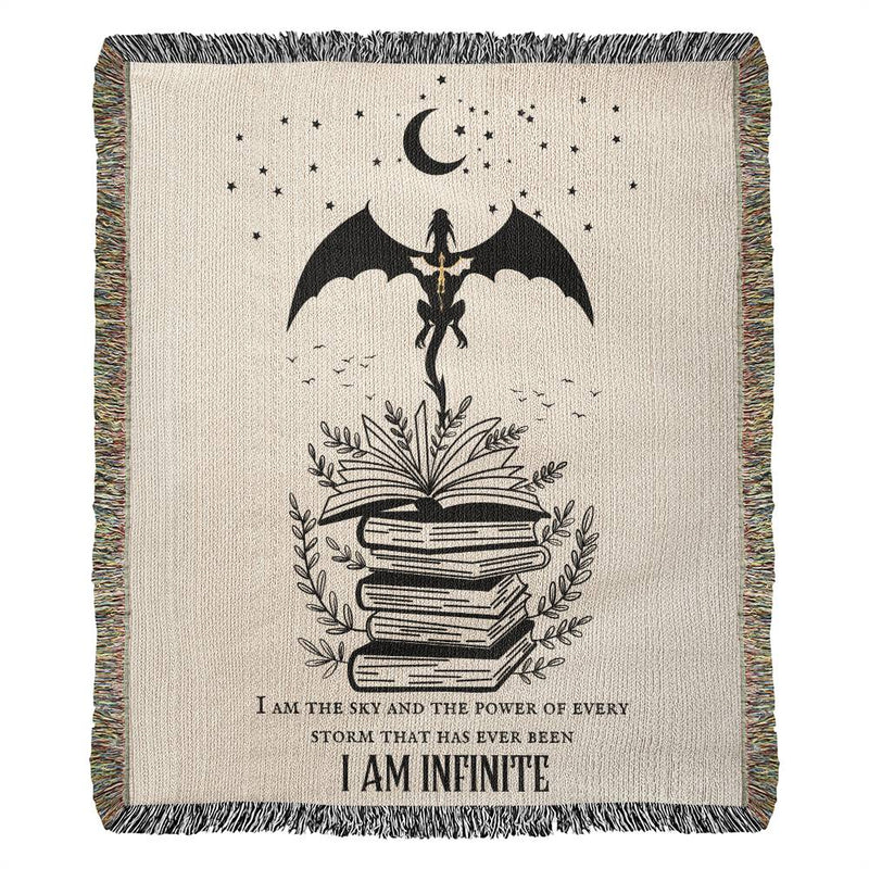 I Am The Sky And The Power Of Every Storm Dragon Rider Blanket, Dragon Book Woven Tapestry Blanket, Gift for Book Lovers