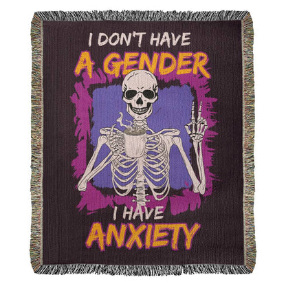 I Don't Have a Gender I Have Anxiety Woven Blanket, Finny Non Binary, lgbt Skeleton Blanket, Queer Anxiety Tapestry Blanket