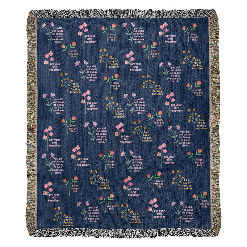 Sweary Affirmation Woven Blanket, Floral Throw Blanket Couch, Housewarming Gift for Best Friend, Gift for Her, Funny Swear Affirm