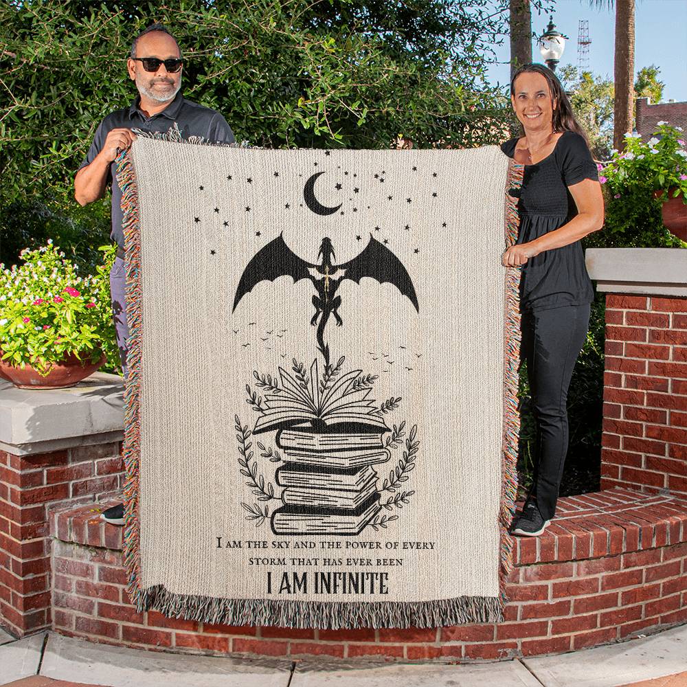 I Am The Sky And The Power Of Every Storm Dragon Rider Blanket, Dragon Book Woven Tapestry Blanket, Gift for Book Lovers