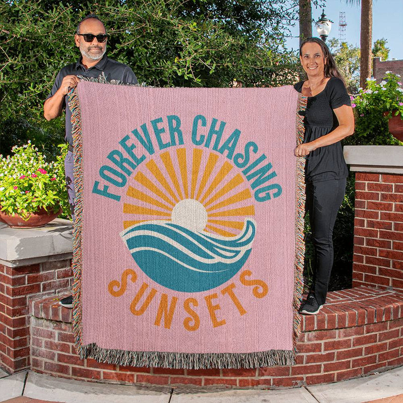 Forever Chasing Sunsets Blanket, Beach Blanket, Gift for Beach Lovers, Sunset Blanket, Woven Tapestry Blankets for Women