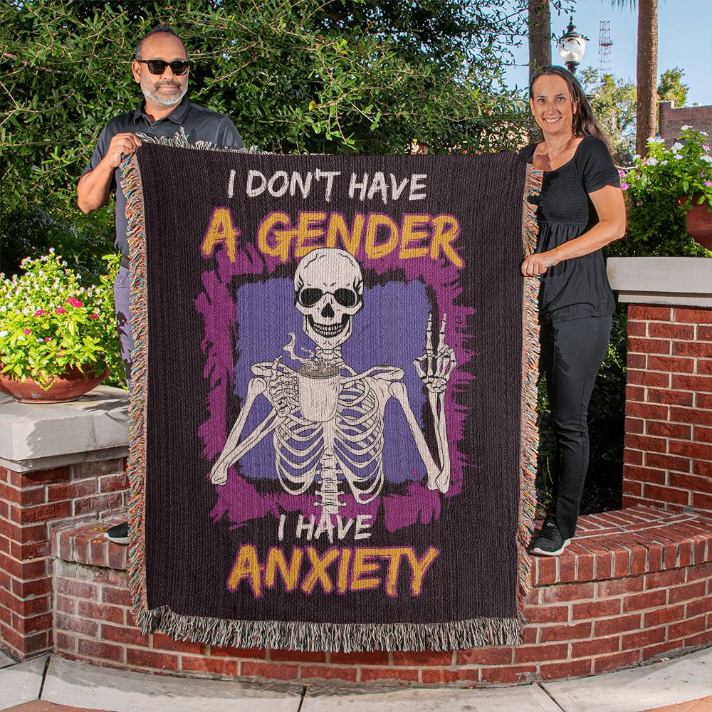 I Don't Have a Gender I Have Anxiety Woven Blanket, Finny Non Binary, lgbt Skeleton Blanket, Queer Anxiety Tapestry Blanket