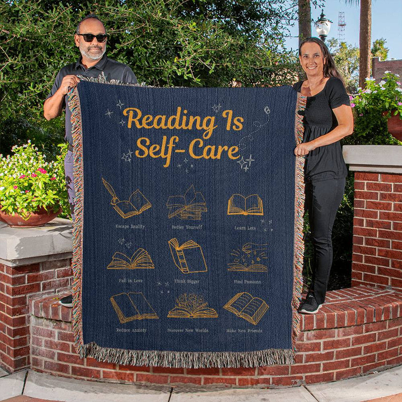 Reading Is Self-Care Book Lover Woven Blanket, Bookish Mental Health Gift for Her, Book Lover Bookworm Romance Book Addict Home Decor