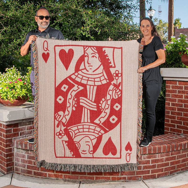 Queen of Hearts Blanket, Mothers Day Gift for Mom, Woven Tapestry Blanket, Birthday Gift for Grandma, Housewarming Gift for Her