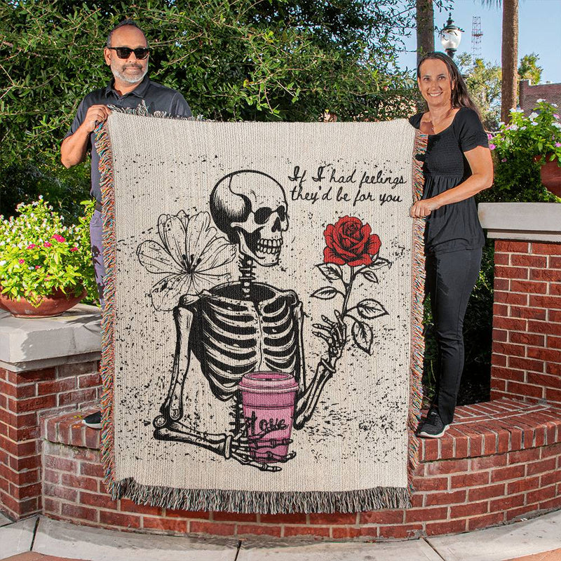 Skeleton Valentine Woven Blanket, If I Had Feelings They'd Be For You, Funny Valentines Day Gift, Couple Gifts, Funny Skull Home Decor