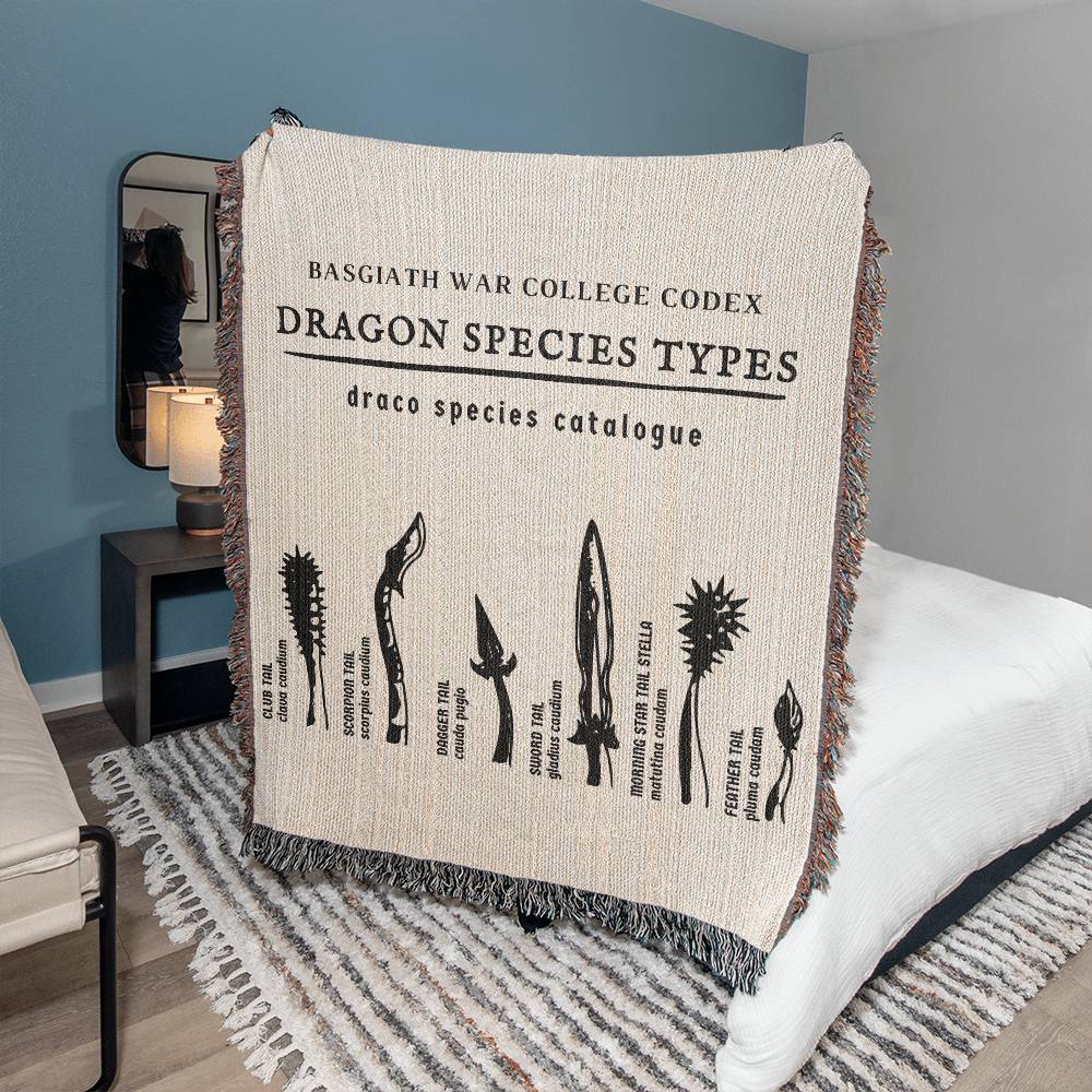 Dragon Species Woven Blanket, Housewarming Gift for Book Lovers, Booktok Bookish Home Decor, Book Club Gift Ideas
