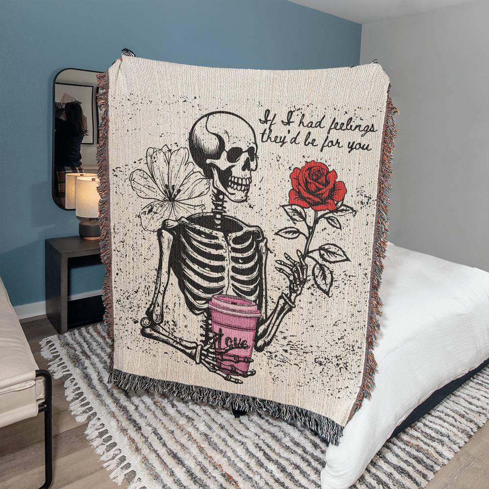 Skeleton Valentine Woven Blanket, If I Had Feelings They'd Be For You, Funny Valentines Day Gift, Couple Gifts, Funny Skull Home Decor