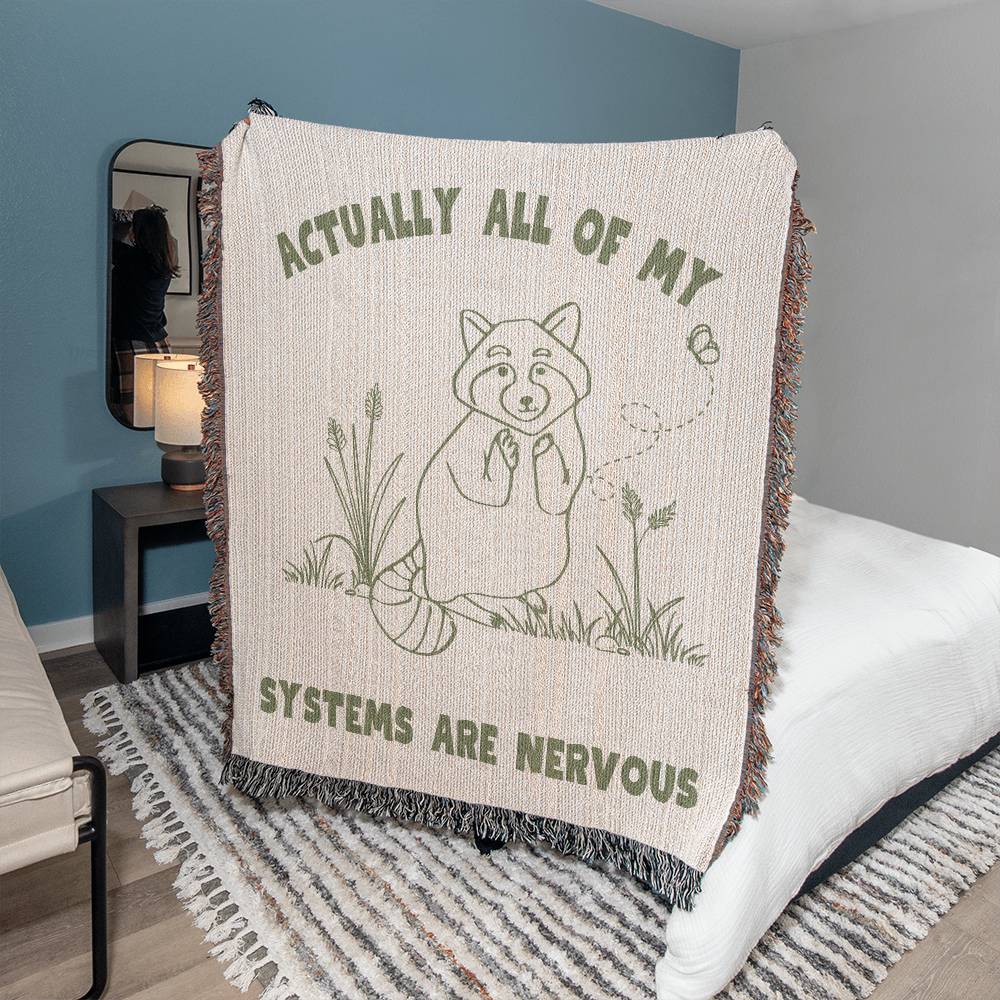 Actually All My Systems Are Nervous Raccoon Blanket, Funny Anxiety Gift, Sarcastic Gift for Best Friend, Mental Health Gifts
