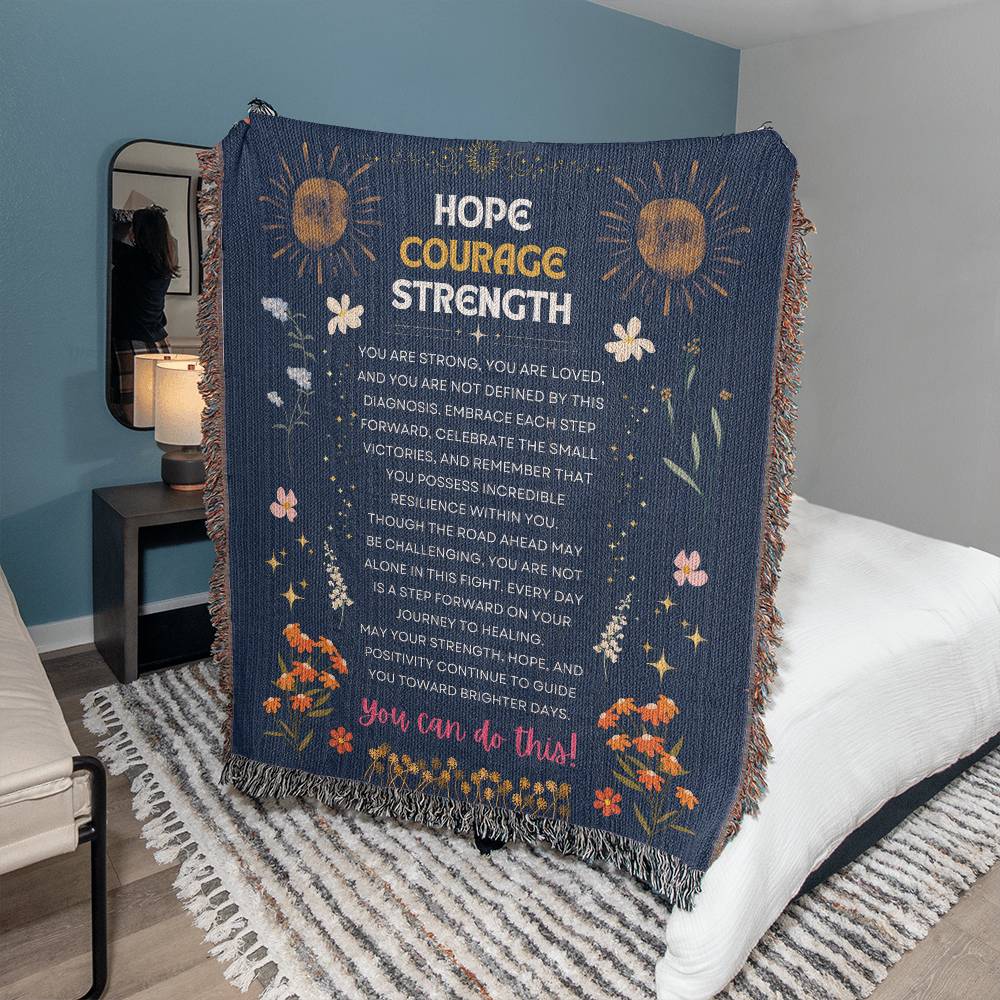 Hope Courage Strength Woven Blanket, Encouragement Gift for Best Friend, Healing Blanket, Cancer Survivor Gift, Support Gift for Her