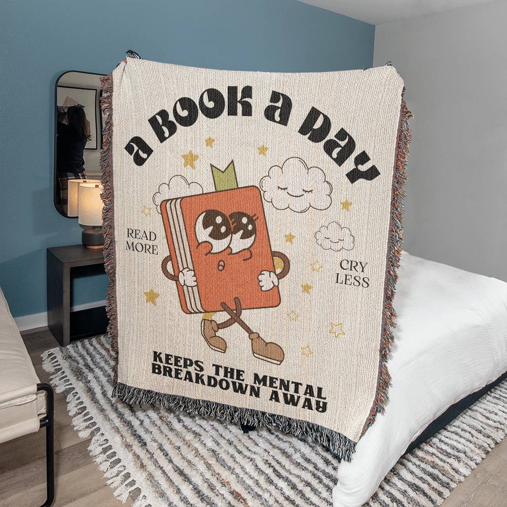 Bookish Mental Health Blanket, A Book A Day Blanket, Bookworm Booktok Woven Tapestry Blanket, Romance Reader, Book Lover Birthday Gift Ideas