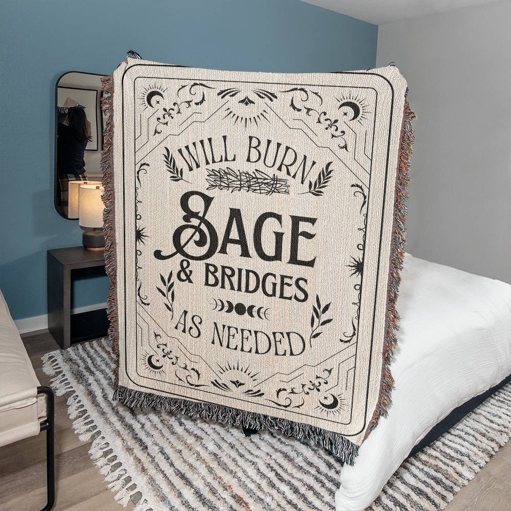 Will Burn Sage Woven Blanket, Celestial Witch Tapestry Blanket, Burn the Patriarchy, Witchy Gift for Her, Witch Vibes Vintage Witch Gift