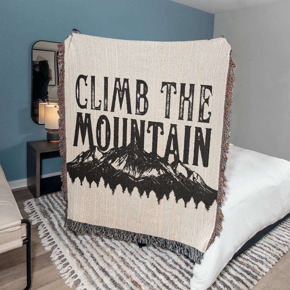 Climb The Mountain Woven Blanket, Housewarming Gift for Book Lover, Booktok Bookworm Tapestry Blanket, Birthday Gifts for Reader