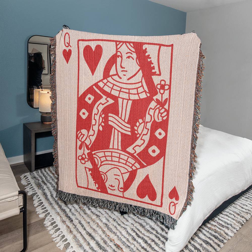 Queen of Hearts Blanket, Mothers Day Gift for Mom, Woven Tapestry Blanket, Birthday Gift for Grandma, Housewarming Gift for Her