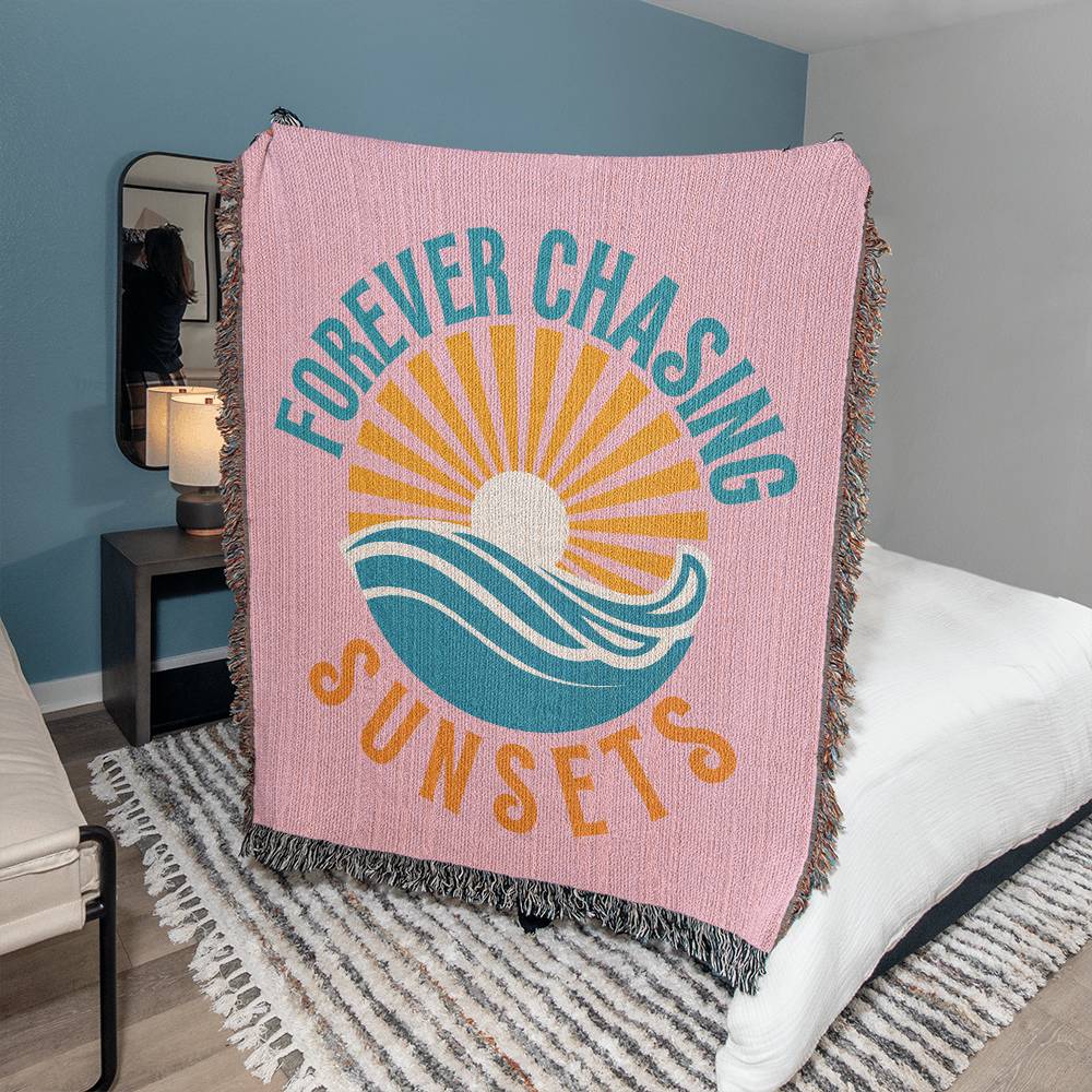 Forever Chasing Sunsets Blanket, Beach Blanket, Gift for Beach Lovers, Sunset Blanket, Woven Tapestry Blankets for Women